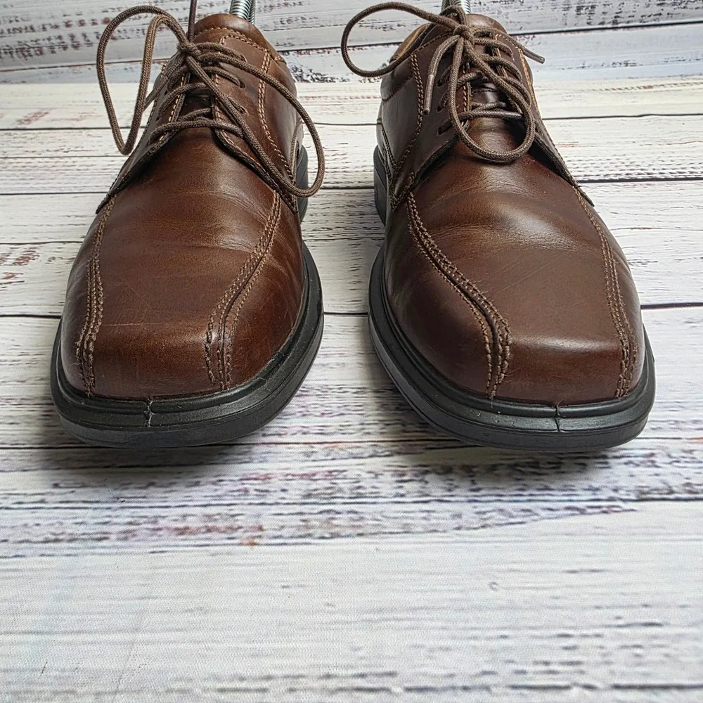 ECCO Helsinki Mens 42 Brown Leather Bicycle Toe Lace Up Derby Oxford Shoes Dress